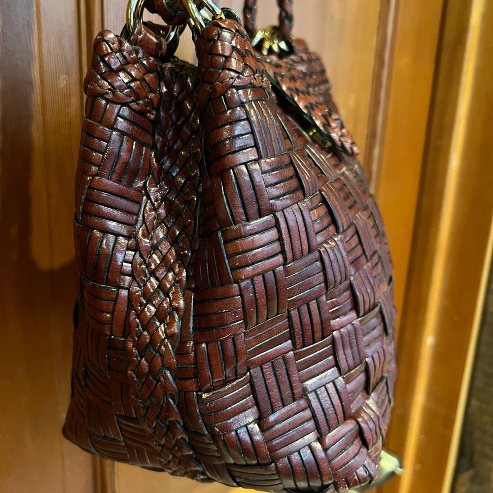 Valerie Stevens Rich Brown leather Woven Shoulder Bag - Picture 5 of 16